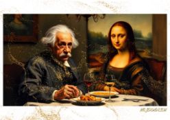 Mr. Jerusalem, “Albert Einstein Having Dinner With Mona Lisa-D1” Original, A2 Poster Print