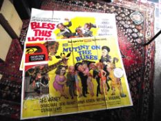 2 x Original 1970's Film Posters - Mutiny On The Buses - Bless This House