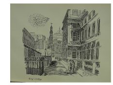 Edward Bawden Original Lithograph - London, Kings College