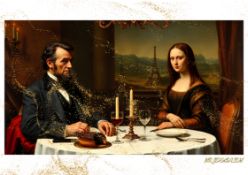 Mr. Jerusalem “Abraham Lincoln Having Dinner With Mona Lisa-D1” Original, A2 Poster Print