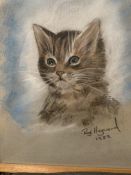 Antique 1983 Pencil Painting Kitten Cat