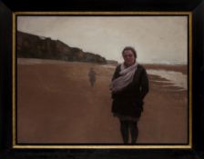 Richard T. Scott “Woman On The Beach” Original Oil Painting, 2011. Framed.