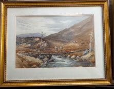 Henry Jackson Simpson Signed Watercolour, Children Playing By Stream Crossing