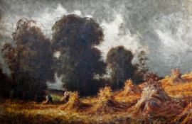 Percy Leslie Lara Original Signed Oil, Harvesting With Approaching Storm.