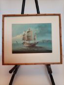 Chinese Junk Water Colour With Bamboo Frame.