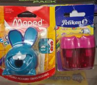 100pcs Assorted Maped and other pencil sharpeners - assorted colours - rrp £3.99 each