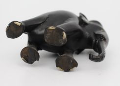 Vintage Hand-Carved Wooden Elephant with Inlaid Detailing