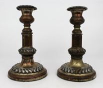 Pair of Antique Sheffield Plate Telescopic Candlesticks