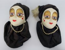 Pair of Vintage Hand-Painted Porcelain Mask Wall Plaques