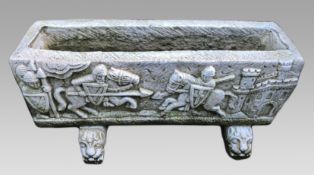 Artisan-Made Medieval Style Stone Planter on Lion Feet