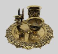 19th c. English Brass Inkwell & Writing Desk Set c.1880