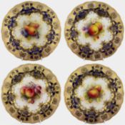 Set of 4 Royal Worcester Fruit Plates Signed Albert Shuck c1924–26 Some Damage