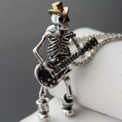 New! Guitar Playing Skeleton Pendant With Chain