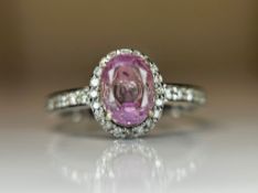 Beautiful Unheated/Untreated Ceylon Pink Sapphire With Diamonds & 18k White Gold