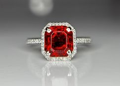 Beautiful 3.55 CT Natural Hessonite Garnet With Natural Diamonds & 18k Gold