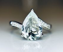 Beautiful 2.60 CT Natural Aquamarine Ring With Natural Diamonds & 18k White Gold