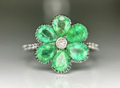 Beautiful 1.90ct Natural Emerald Ring With Natural Diamonds & Platinum 950