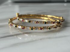 Gemstones Bangles Gold Plated Over 925 Silver