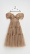 Designer White Label Dress Midi Off-Shoulder Tulle Champagne RRP £775 Size 36 (S)