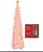 HMASYO 5FT Pop Up Christmas Tree With Timer 50 Lights