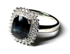 Upper Market Large Untreated Sapphire & Diamond Set In Platinum Ring