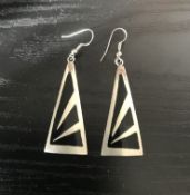 Vintage Women’s Alpaca Mexico Earrings Silver Tone and Black Inlay