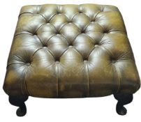 Antique Green Chesterfield Leather Stool