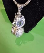 Rare Unusual Statement Solid Sterling Silver Large Heavy Owl Pendant Necklace 47g L25”