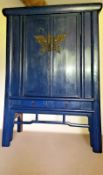 Large Antique Chinese Marriage Cabinet Blue Lacquer