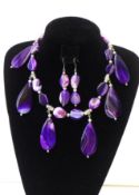 A Spectacular Purple Banded Agate Necklace and Earrings Set