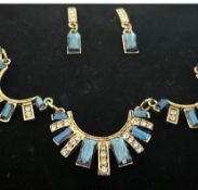 Vintage Blue Glass Beads and Silver Tone Jewellery Set