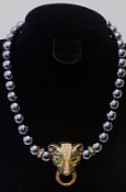 A Vintage Panther Necklace With Faux Grey Pearls By Kenneth Jay Lane