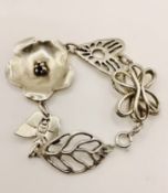 Vintage Bespoke Unusual 925 Silver Bracelet With Flower Bee Heart Design