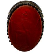 Antique Silver Roman Ring With Carved Carnelian Intaglio