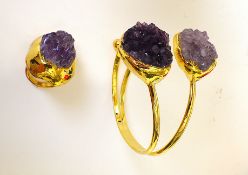 Gold Plated Bangle & Ring With Natural Amethyst Crystals.