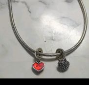 Genuine Pandora Silver Snake Chain 45cm With Mother & Daughter Heart Charm