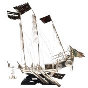 An Antique Chinese Export Silver Model Junk Man of War Ship 22.5cm C. 20th C