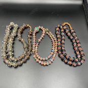 3 Piece Glass Beads Necklace, Beautiful Chevron African & Indian Glass Beads Necklace
