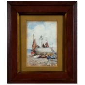 Eduardo De Martino Antique Lighthouse Coast Watercolour - Balmoral Estate Provenance C.1904