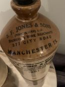 2 x Vintage Stoneware Jugs S.F Jones Manchester and Stanton’s Bolton Brewers