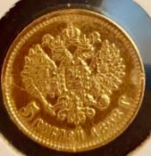 1898 Imperial Russia Gold 5 Rouble Coin