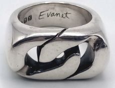 Heavy Solid Sterling Silver Evanet Men’s Curb Link Ring Size T 28.5gm