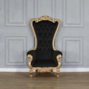 Throne Chair Lazarus - Wedding Chair - Gold Leaf and Black Velvet Upholstery