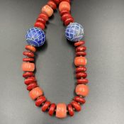 Wonderful Red Coral & Afghani Lapis Lazuli Necklace.