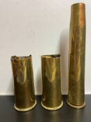 3 x Antique Empty Solid Brass Ammunition Artillery Shells