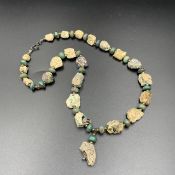 Ancient Antique Rare Roman Glass Beads With Antique Turquoise Necklace
