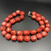 Vintage Beautiful Red Coral Beads Necklace.