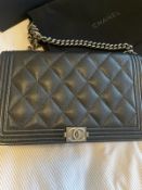 Chanel Boy Wallet On Chain Black Caviar Leather Gunmetal Grey Hardware