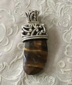 Vintage Sterling Silver Bali Genuine Tigers Eye Pendant