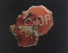 Robert Rauschenberg (b 1925 - 08) ‘Stop Side Early Winter Glut’ Enamel Badge, Discontinued, 1987